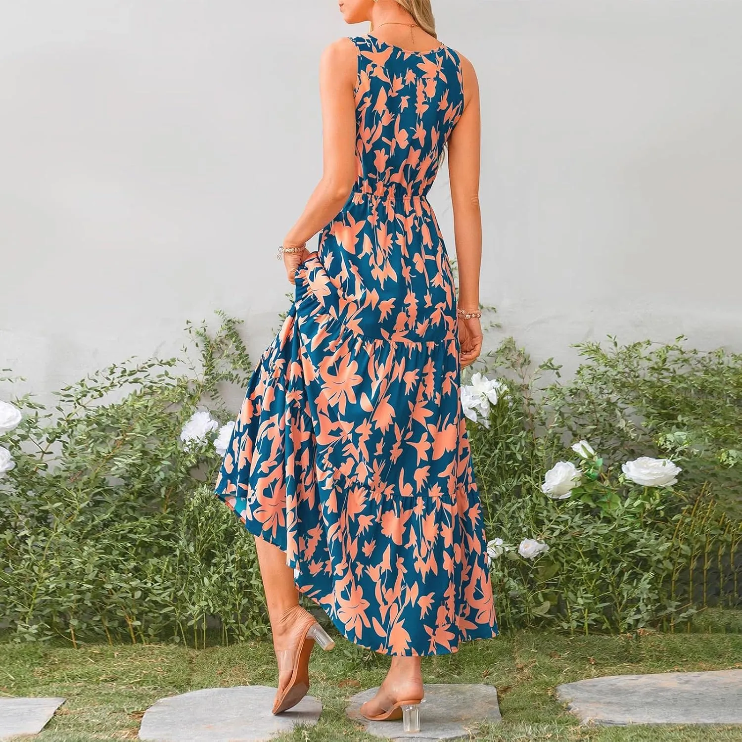 Summer Dresses Long Dresses Sleeveless Boho Dress Floral Dress Work Sun Dresses V Neck Maxi Dress Beach Vacation