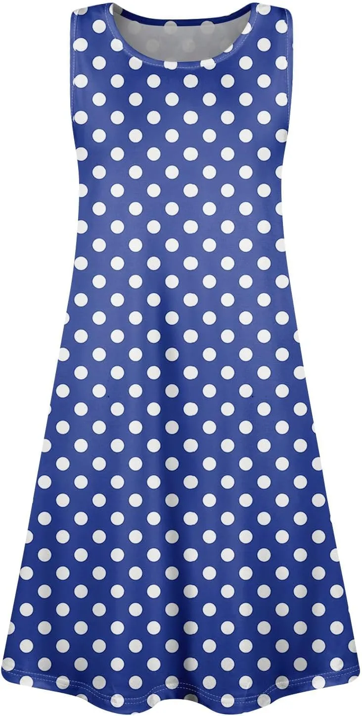 Summer Dresses Sundress Flowy Dresses Sleeveless Tank Dress Polka Dots Cover Up Spring Vest Dress Trendy with Pocket