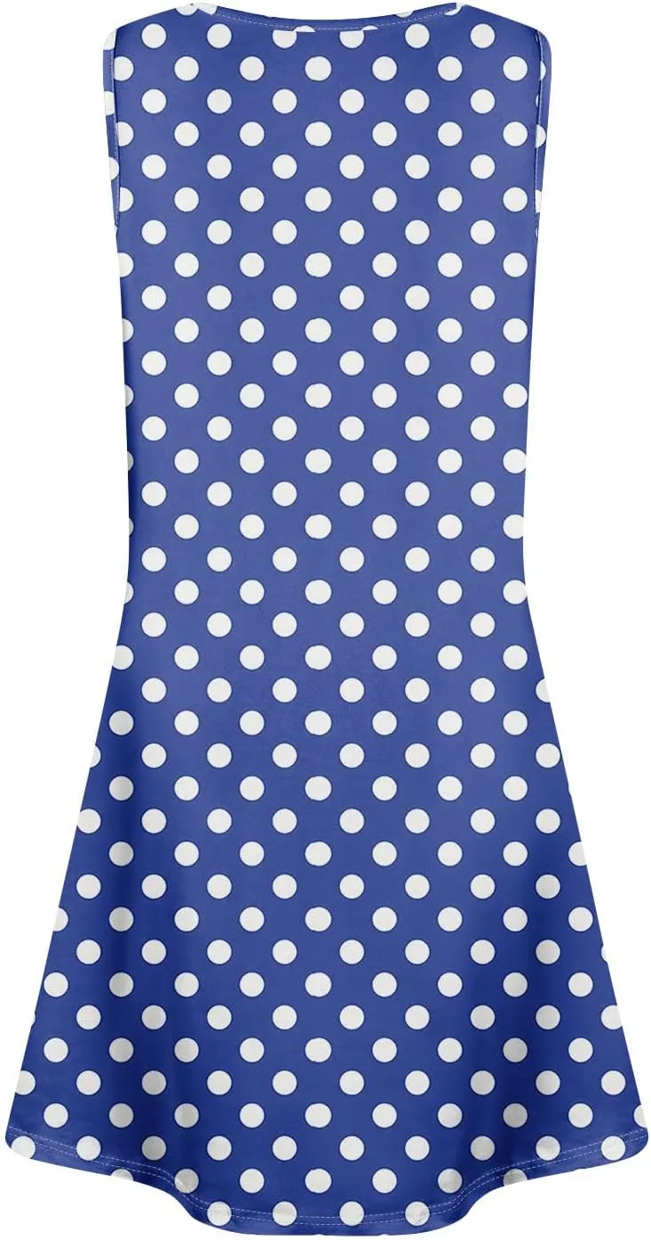 Summer Dresses Sundress Flowy Dresses Sleeveless Tank Dress Polka Dots Cover Up Spring Vest Dress Trendy with Pocket