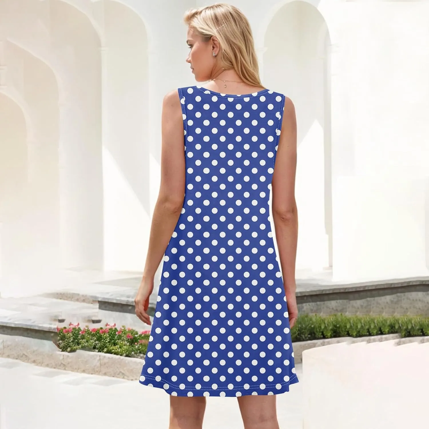 Summer Dresses Sundress Flowy Dresses Sleeveless Tank Dress Polka Dots Cover Up Spring Vest Dress Trendy with Pocket