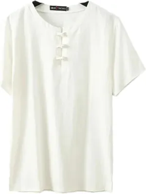 Summer Linen T-Shirt Men Solid Color Tshirt Casual Linen Tees Tops Male Chinese Style Buttons T Shirts
