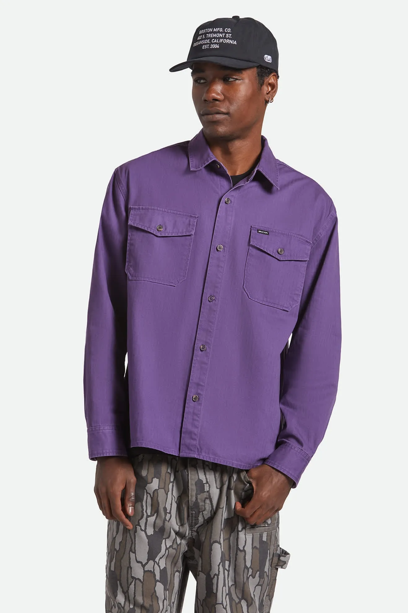 Herringbone Relaxed L/S Overshirt - Punk Purple Herringbone Smooth Stitch Pattern Bold Pattern