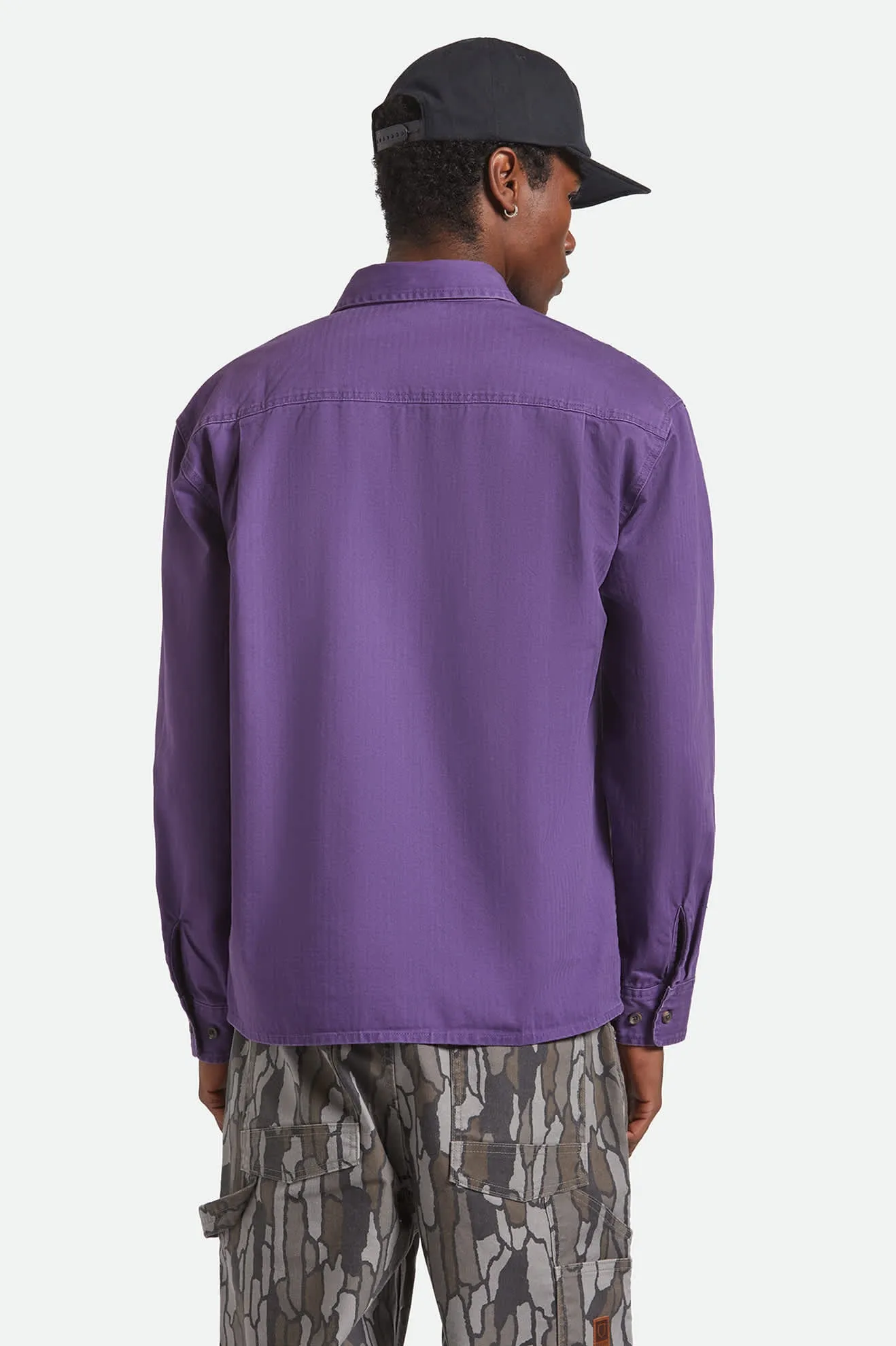 Street Fashion Comfort Wear Herringbone Relaxed L/S Overshirt - Punk Purple Herringbone