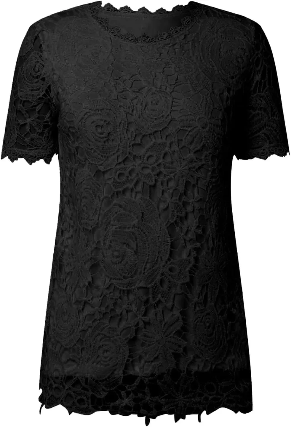 Summer Tops for Women 2024 Lace Crochet Embroidery Crewneck T Shirts Dressy Casual Short Sleeve Elegant Work Blouses