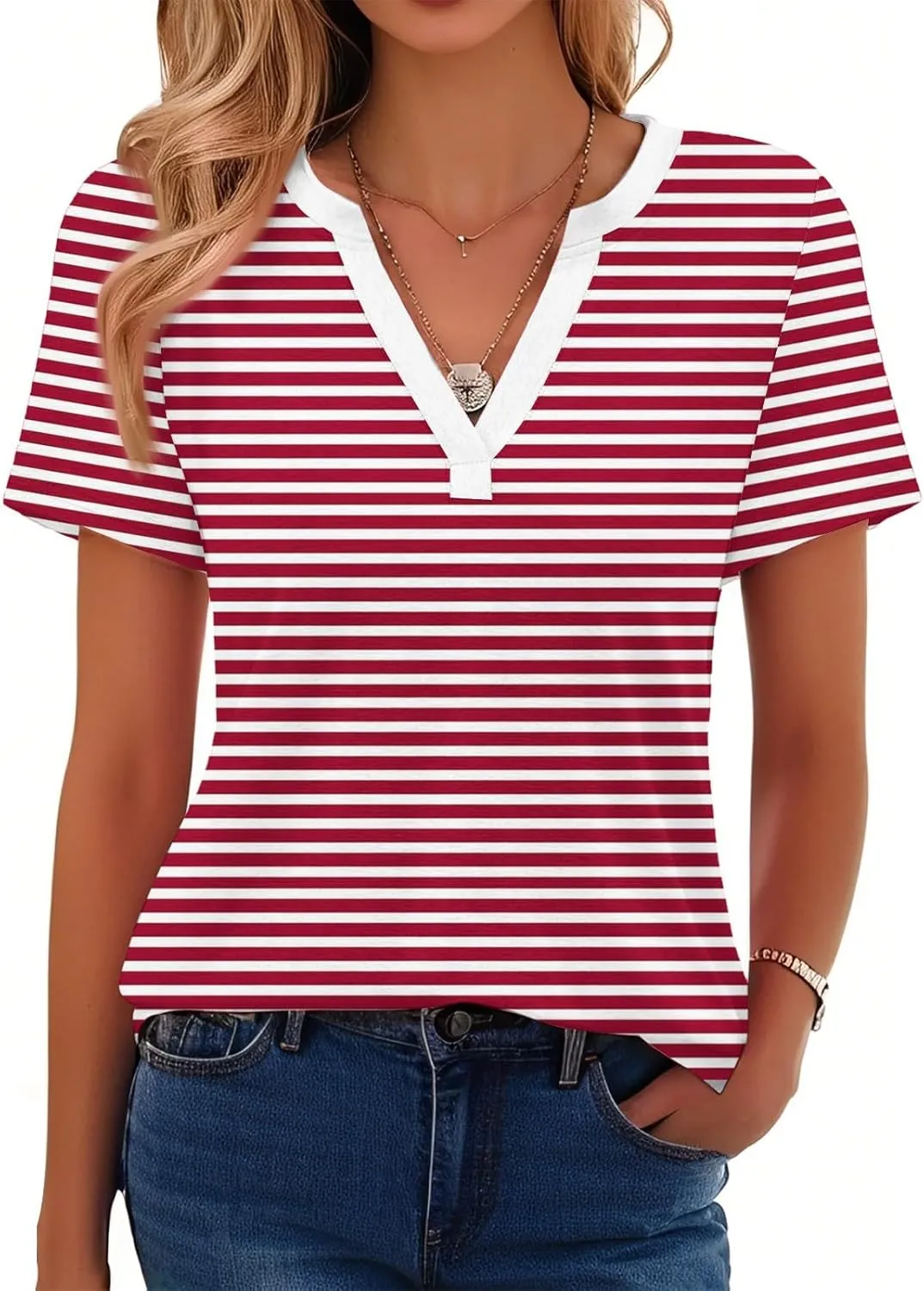 Summer Womens Tops 2025 Short Sleeve V Neck Blouses Business Casual Loose Fit Tshirts Trendy Fashion Outfits