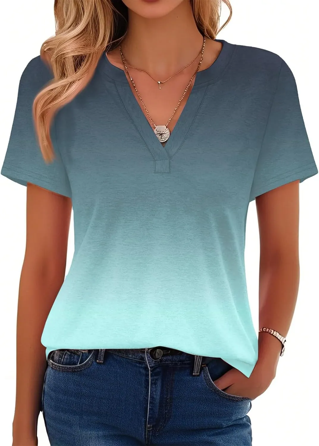 Summer Womens Tops 2025 Short Sleeve V Neck Blouses Business Casual Loose Fit Tshirts Trendy Fashion Outfits