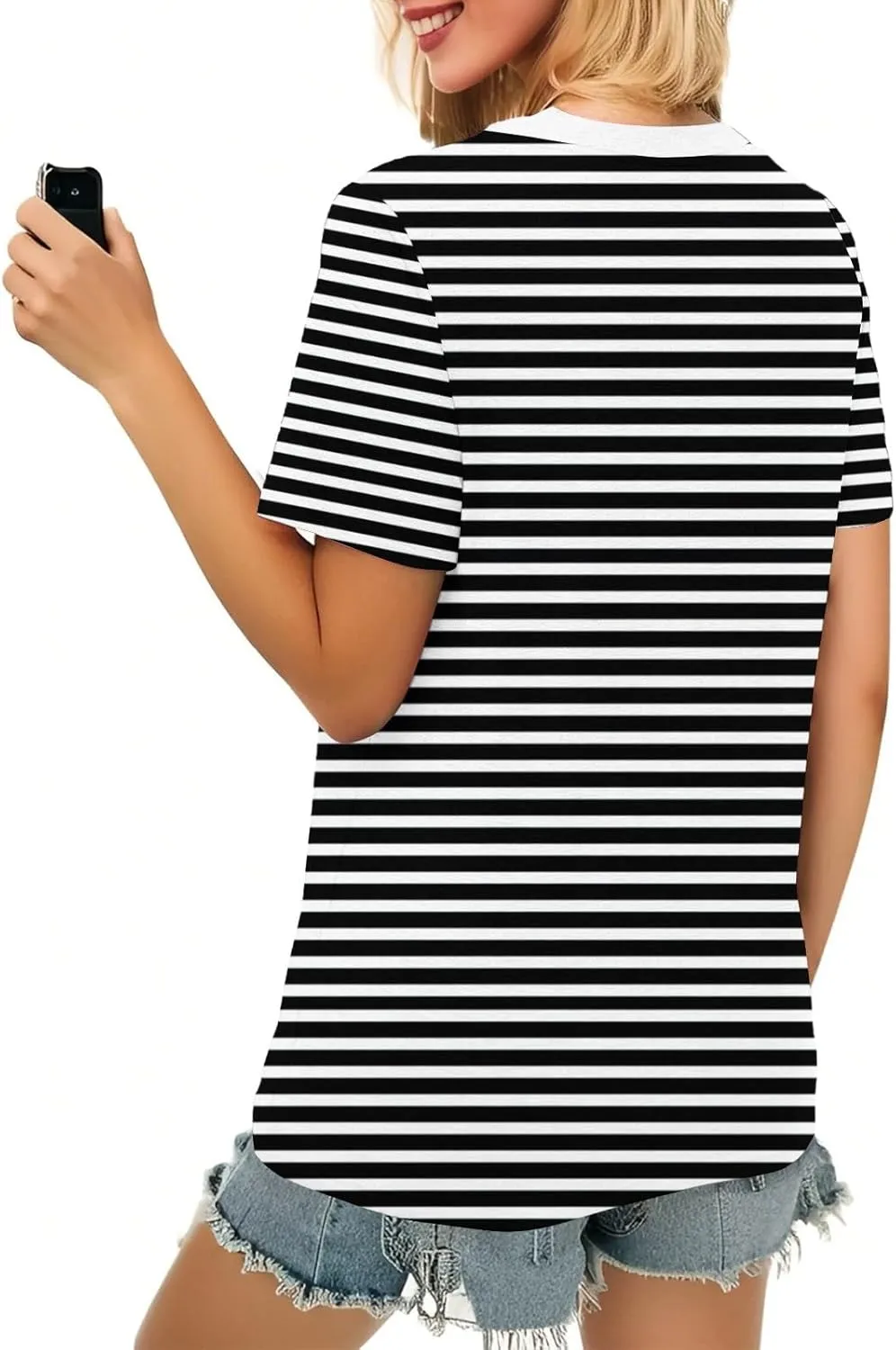 Summer Womens Tops 2025 Short Sleeve V Neck Blouses Business Casual Loose Fit Tshirts Trendy Fashion Outfits