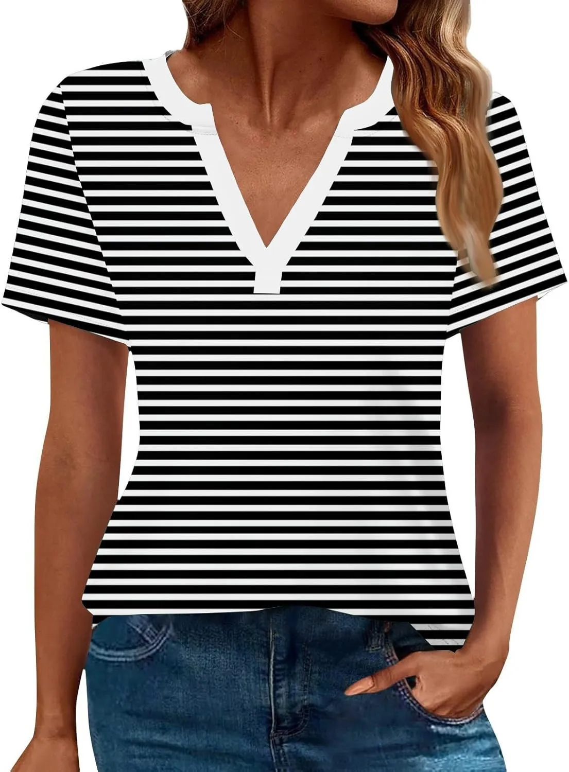Summer Womens Tops 2025 Short Sleeve V Neck Blouses Business Casual Loose Fit Tshirts Trendy Fashion Outfits