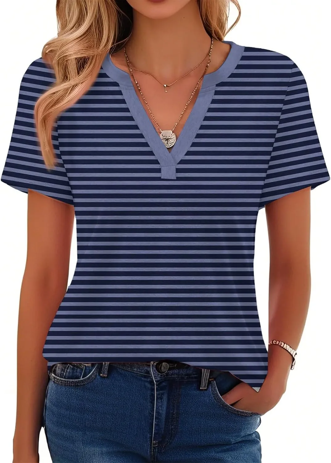 Summer Womens Tops 2025 Short Sleeve V Neck Blouses Business Casual Loose Fit Tshirts Trendy Fashion Outfits