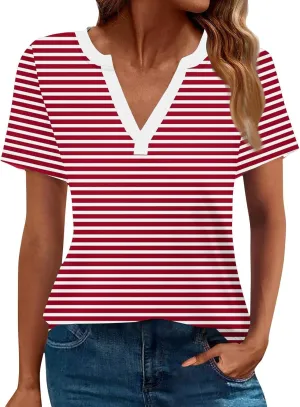 Summer Womens Tops 2025 Short Sleeve V Neck Blouses Business Casual Loose Fit Tshirts Trendy Fashion Outfits