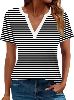 Summer Womens Tops 2025 Short Sleeve V Neck Blouses Business Casual Loose Fit Tshirts Trendy Fashion Outfits