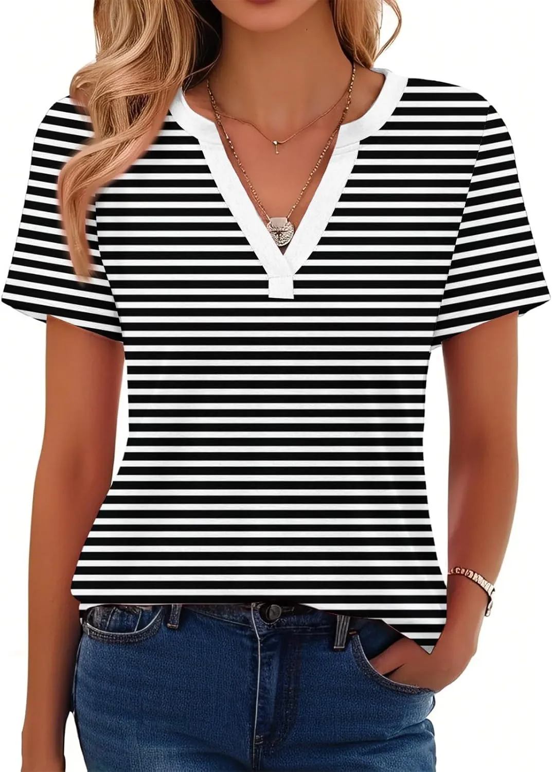 Summer Womens Tops 2025 Short Sleeve V Neck Blouses Business Casual Loose Fit Tshirts Trendy Fashion Outfits