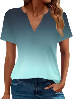 Summer Womens Tops 2025 Short Sleeve V Neck Blouses Business Casual Loose Fit Tshirts Trendy Fashion Outfits