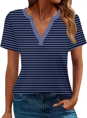 Summer Womens Tops 2025 Short Sleeve V Neck Blouses Business Casual Loose Fit Tshirts Trendy Fashion Outfits