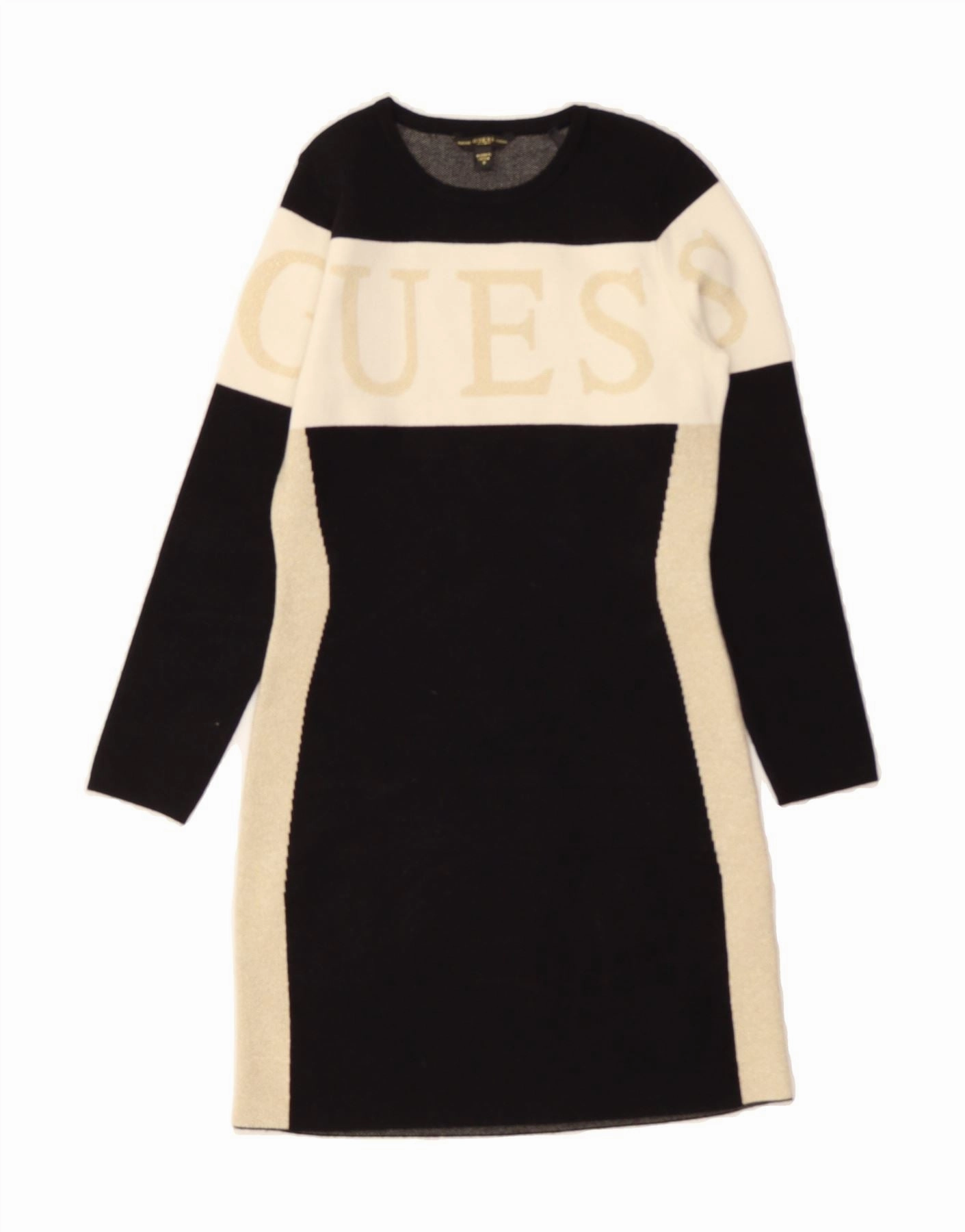 Chain-Detail GUESS Girls Graphic Jumper Dress 7-8 Years Black Colourblock Viscose