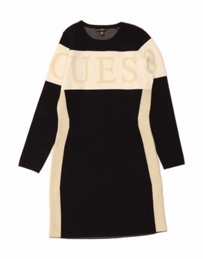 Chain-Detail GUESS Girls Graphic Jumper Dress 7-8 Years Black Colourblock Viscose