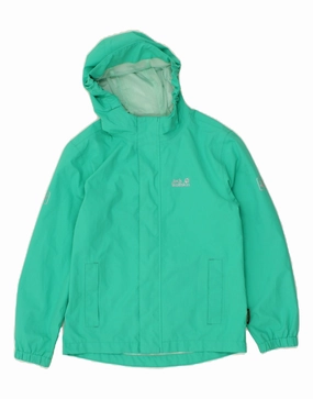 JACK WOLFSKIN Boys Hooded Rain Jacket 9-10 Years Green Polyester Versatile Layering Generation