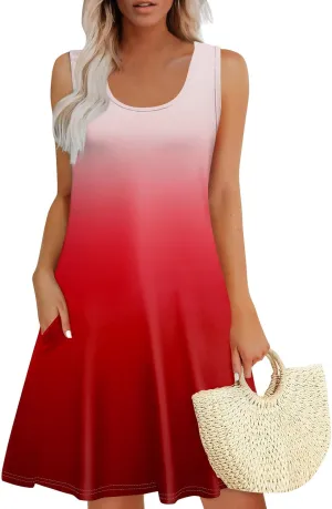 Sun Dress for Women Tank Dress Spring Work Dress Vintage Dress Sleeveless Hawaiian Short Dress Summer with Pocket