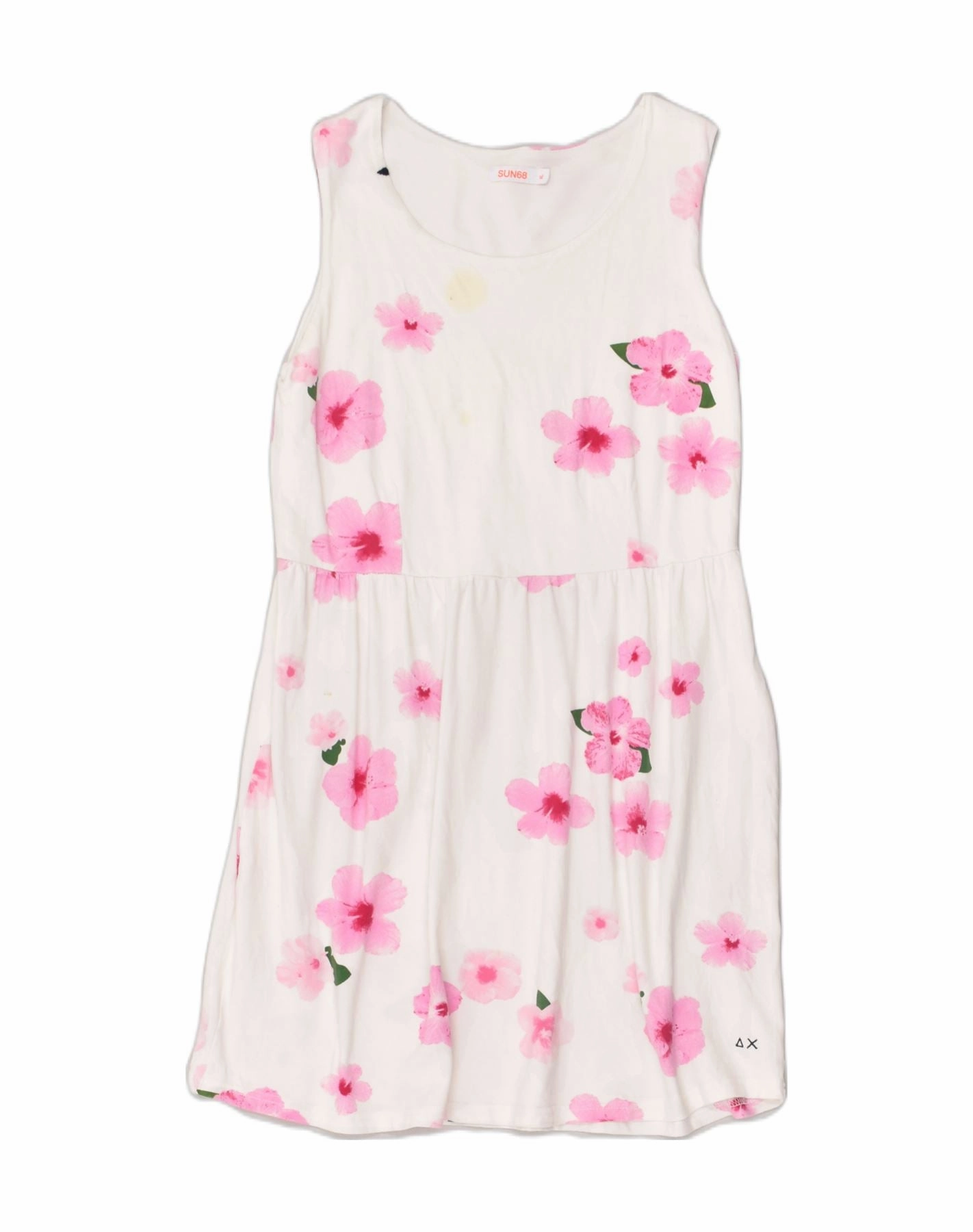 SUN68 Girls Sleeveless A-Line Dress 14-15 Years XL White Floral Cotton Seasonal Fit London Edge