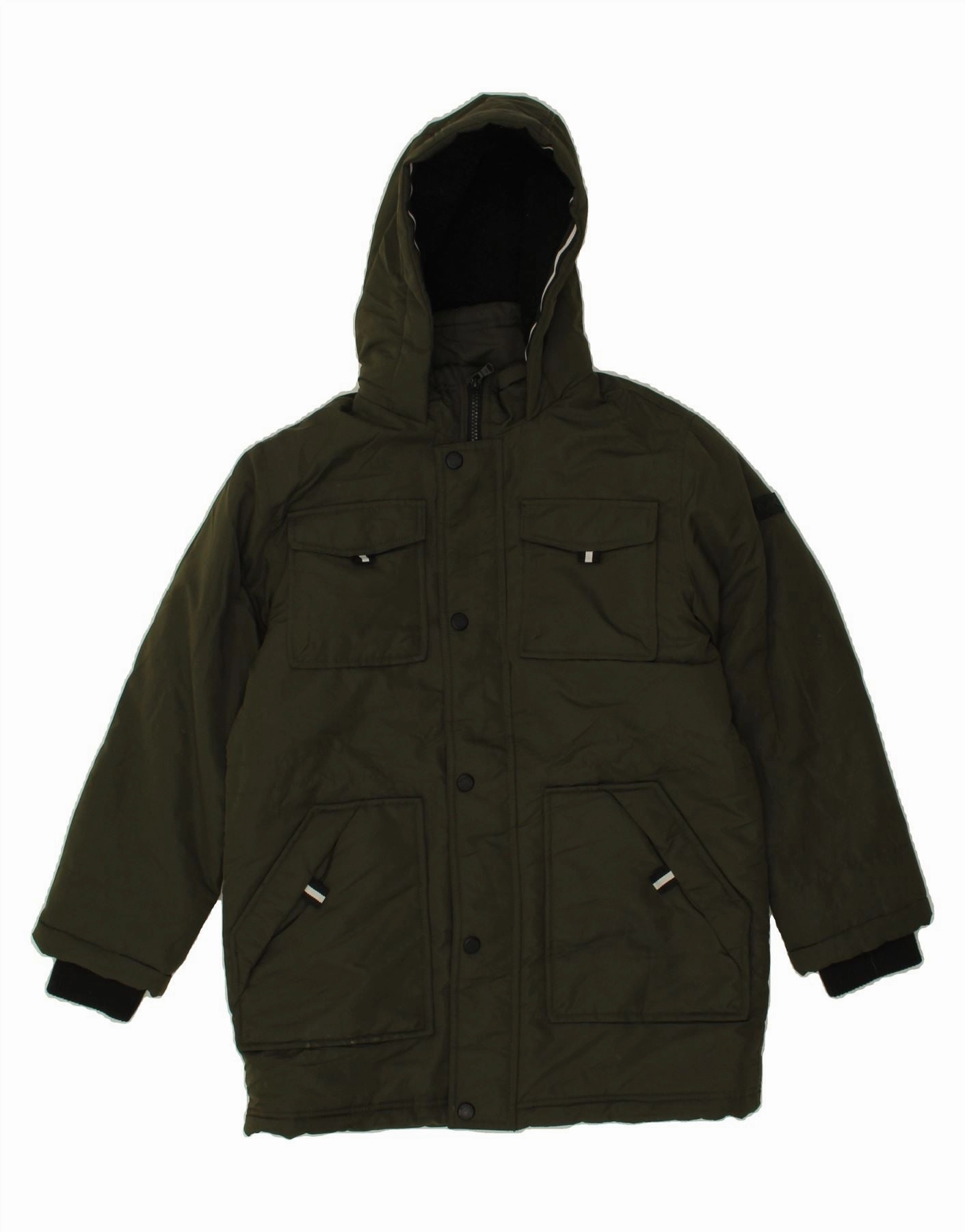 MICHAEL KORS Boys Loose Fit Hooded Padded Coat 10-11 Years Khaki Polyester Weekend Style