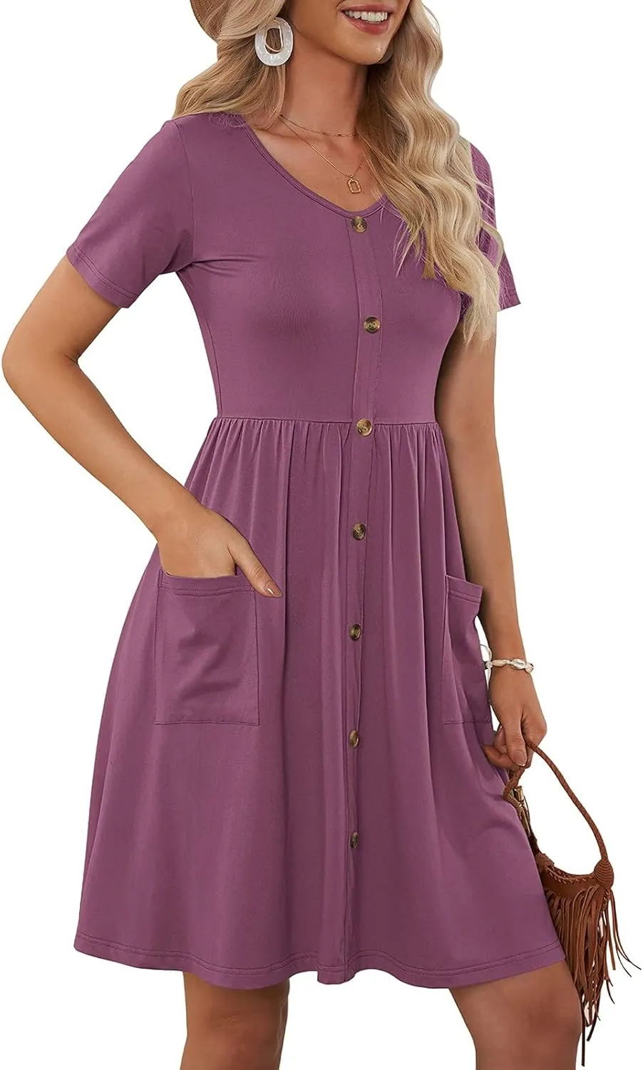 Sundresses for Women 2024,Women Summer Dresses Sleeveless Casual Swing Button Down Midi Dress with Pockets