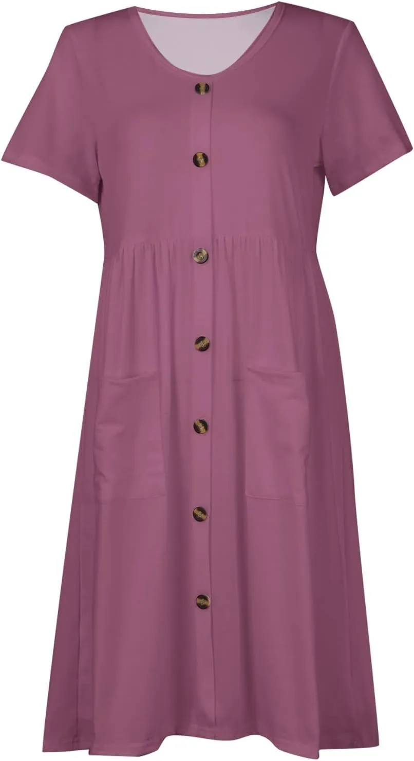 Sundresses for Women 2024,Women Summer Dresses Sleeveless Casual Swing Button Down Midi Dress with Pockets