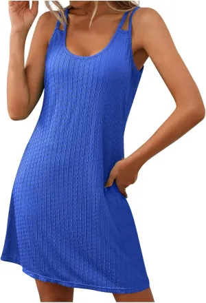 Sundresses for Women 2025 Casual Sleeveless Solid Color Sundress Fashion Loose Fit Crew Neck Summer Beach Dress