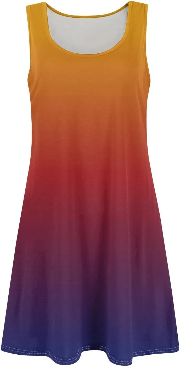 Sundresses for Women Tank Dress Spring Short Dress Sleeveless Gradient Color Fashion Vest Dresses Summer with Pocket