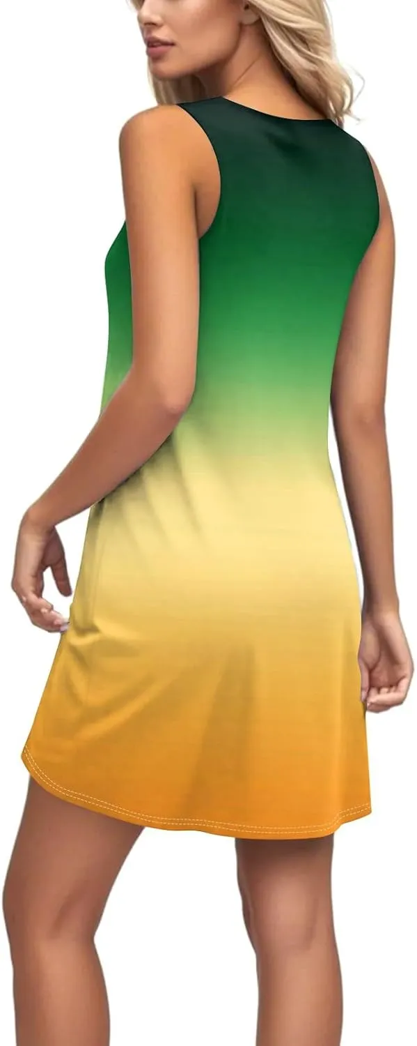 Sundresses for Women Tank Dress Spring Short Dress Sleeveless Gradient Color Fashion Vest Dresses Summer with Pocket