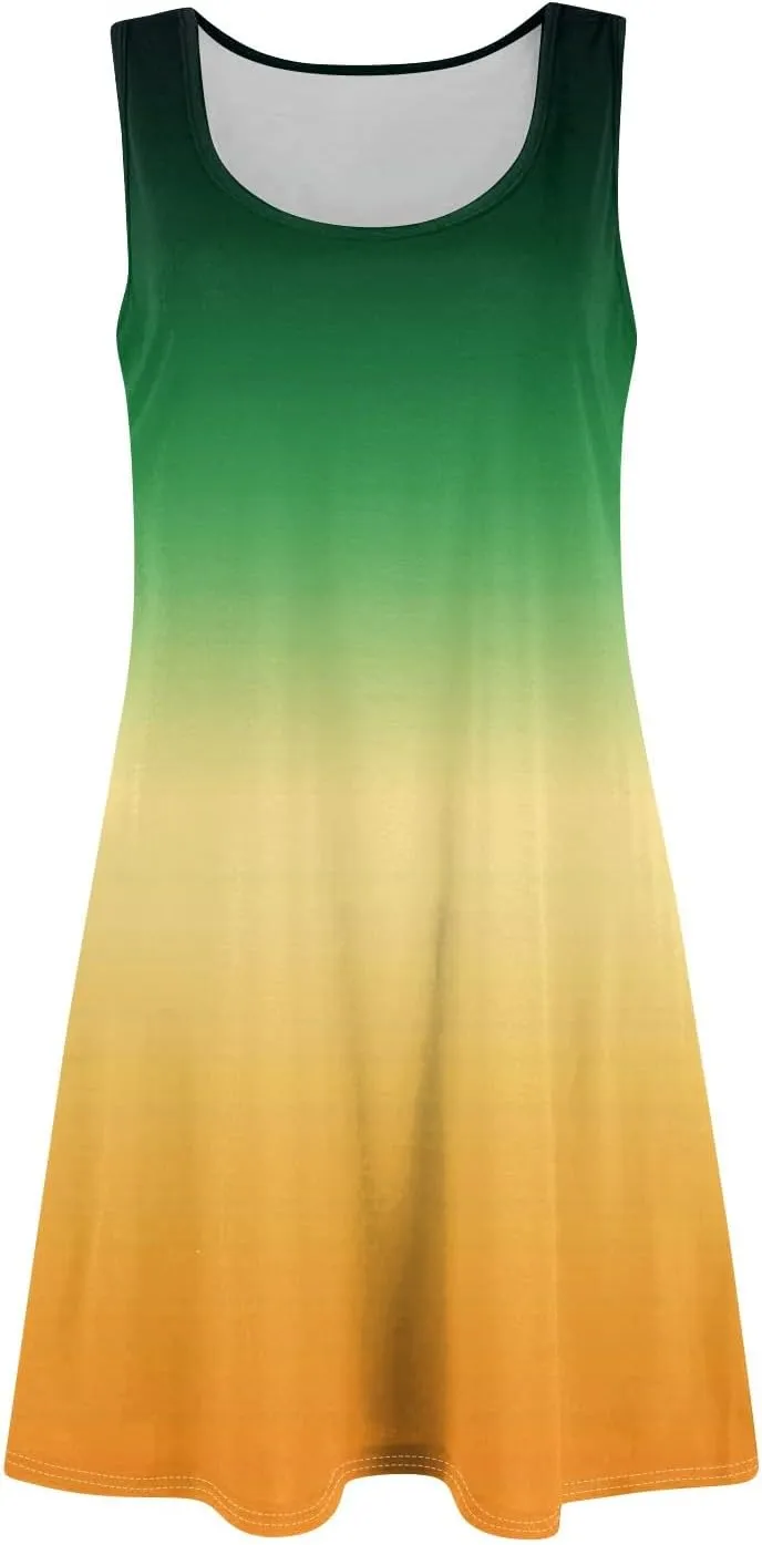 Sundresses for Women Tank Dress Spring Short Dress Sleeveless Gradient Color Fashion Vest Dresses Summer with Pocket