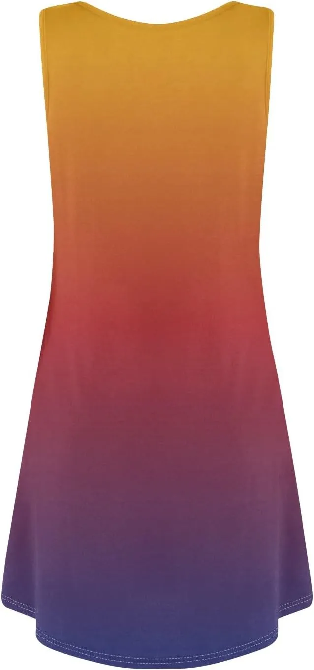 Sundresses for Women Tank Dress Spring Short Dress Sleeveless Gradient Color Fashion Vest Dresses Summer with Pocket