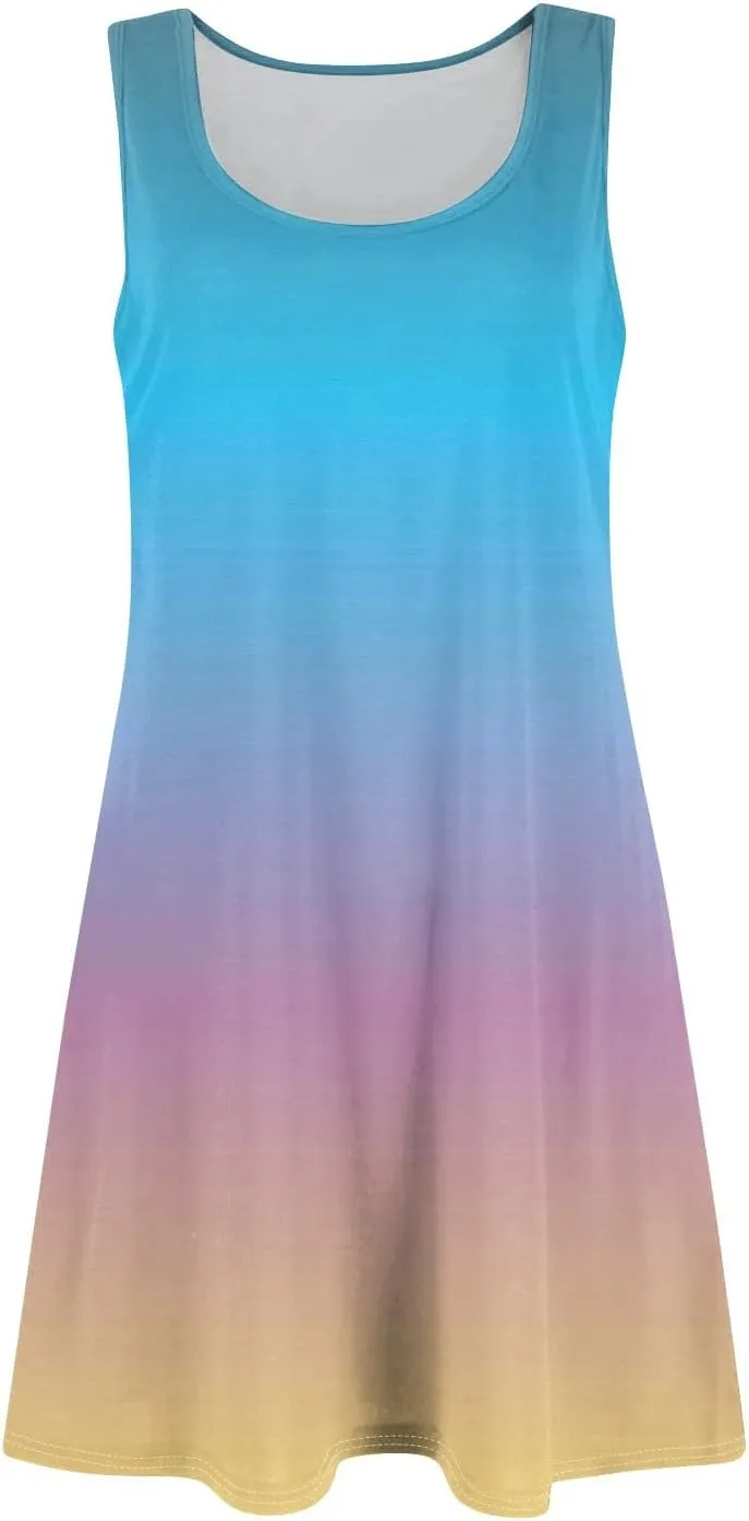 Sundresses for Women Tank Dress Spring Short Dress Sleeveless Gradient Color Fashion Vest Dresses Summer with Pocket