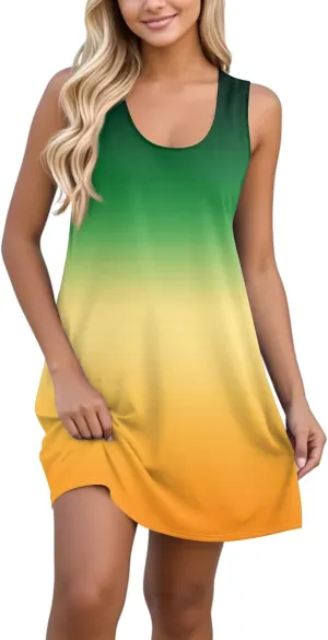 Sundresses for Women Tank Dress Spring Short Dress Sleeveless Gradient Color Fashion Vest Dresses Summer with Pocket