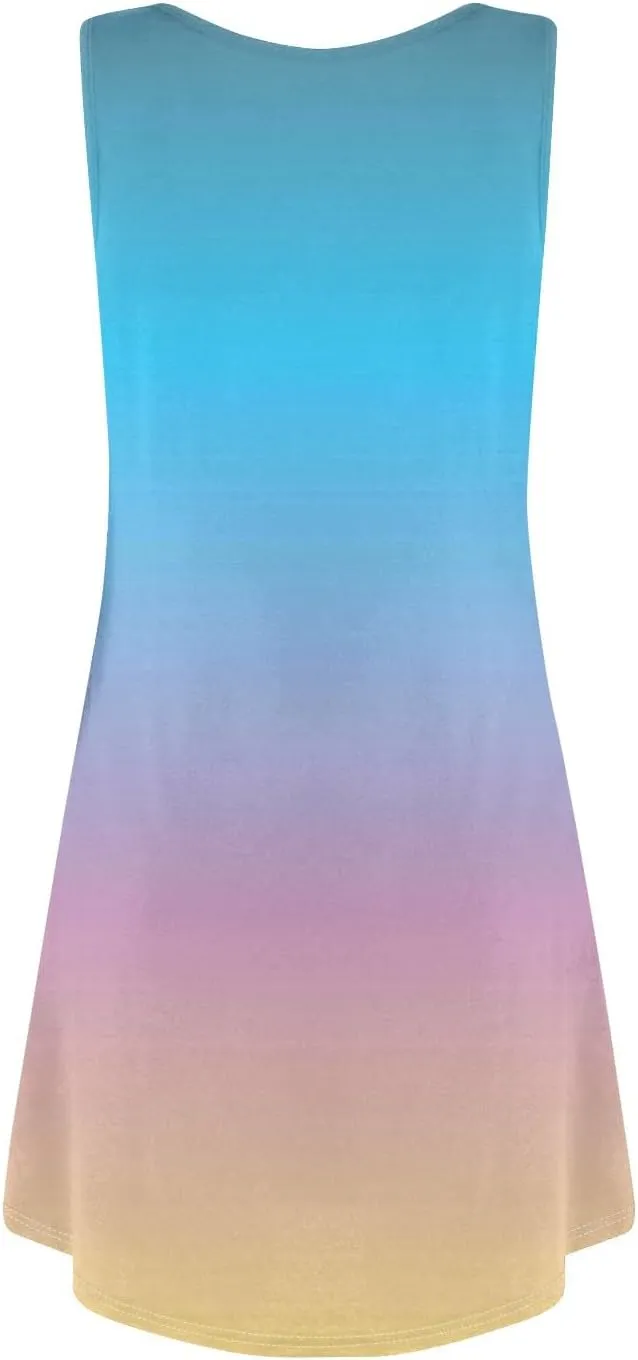 Sundresses for Women Tank Dress Spring Short Dress Sleeveless Gradient Color Fashion Vest Dresses Summer with Pocket