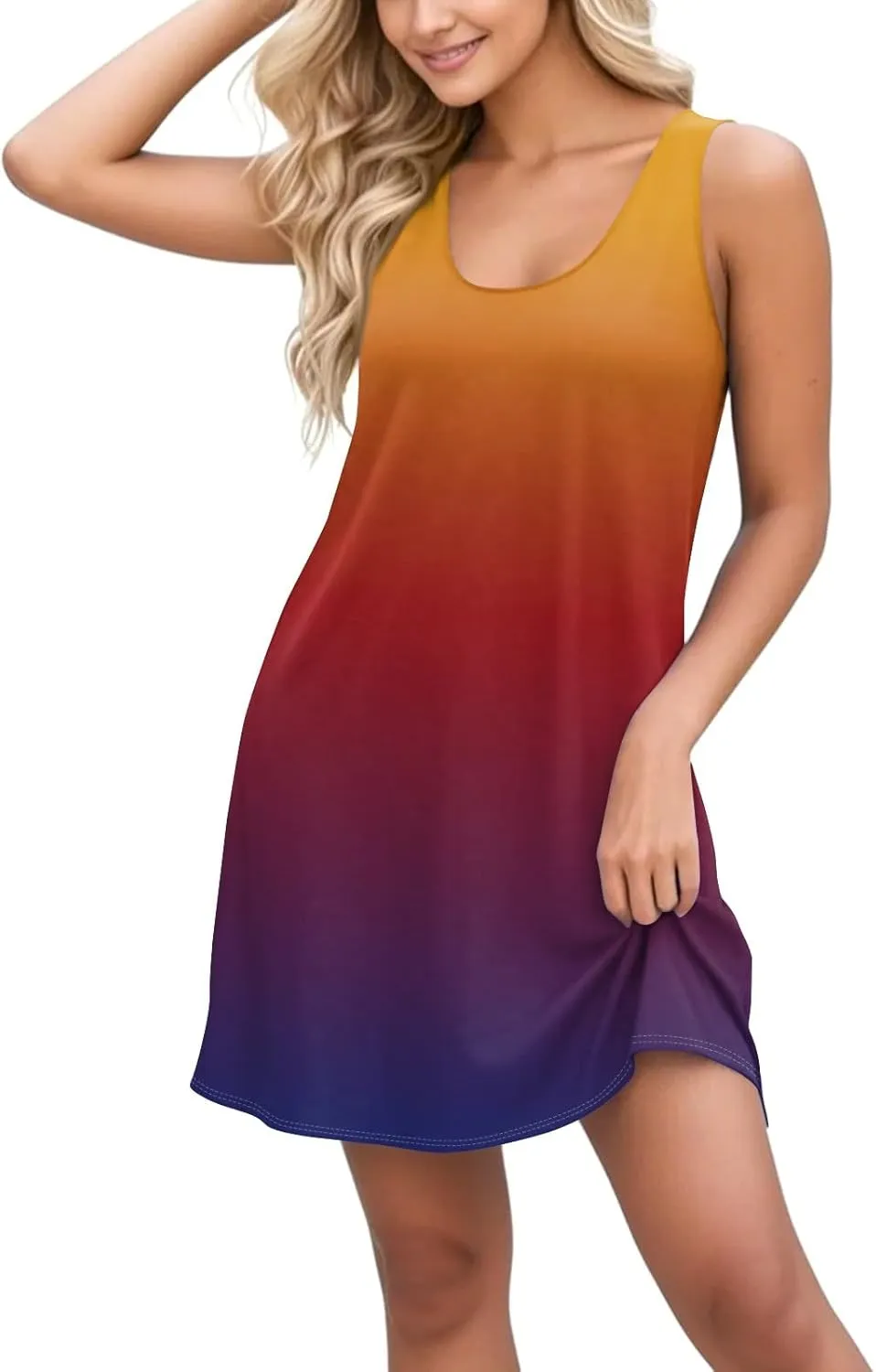 Sundresses for Women Tank Dress Spring Short Dress Sleeveless Gradient Color Fashion Vest Dresses Summer with Pocket