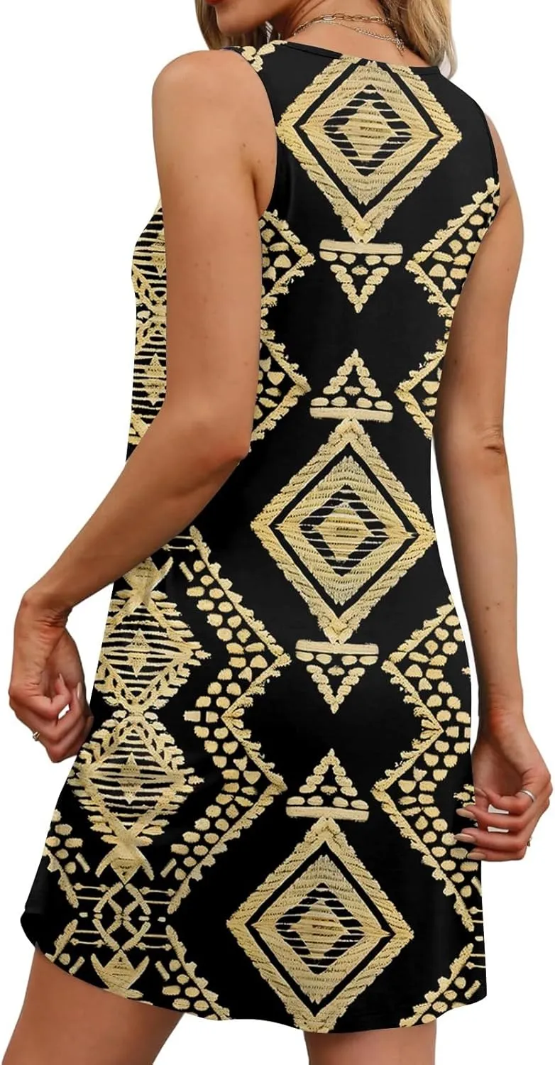 Sundresses for Women Tank Dress Summer Beach Dress Cover Up Short Dresses Sleeveless Cute Floral Dresses with Pocket