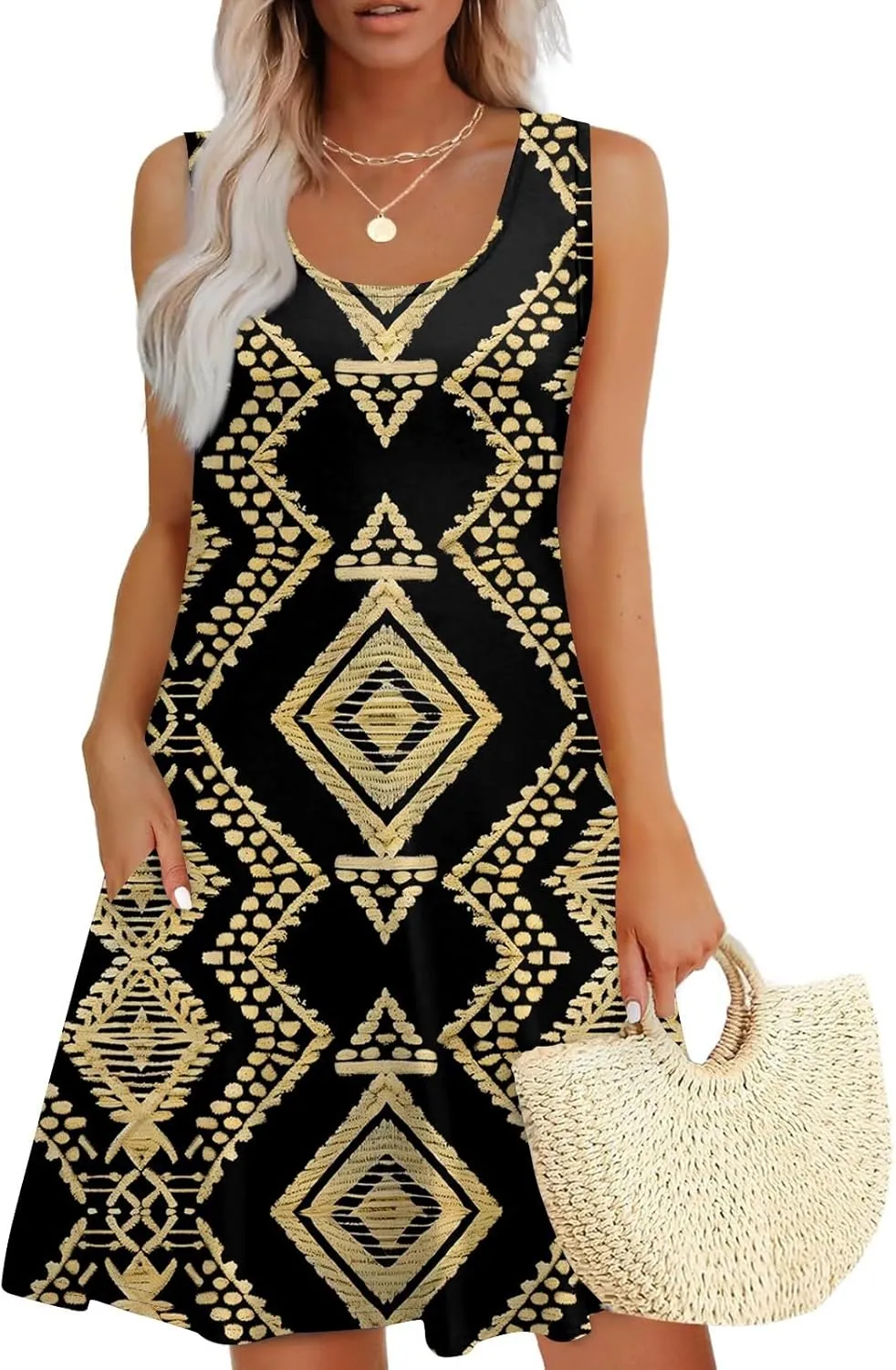 Sundresses for Women Tank Dress Summer Beach Dress Cover Up Short Dresses Sleeveless Cute Floral Dresses with Pocket