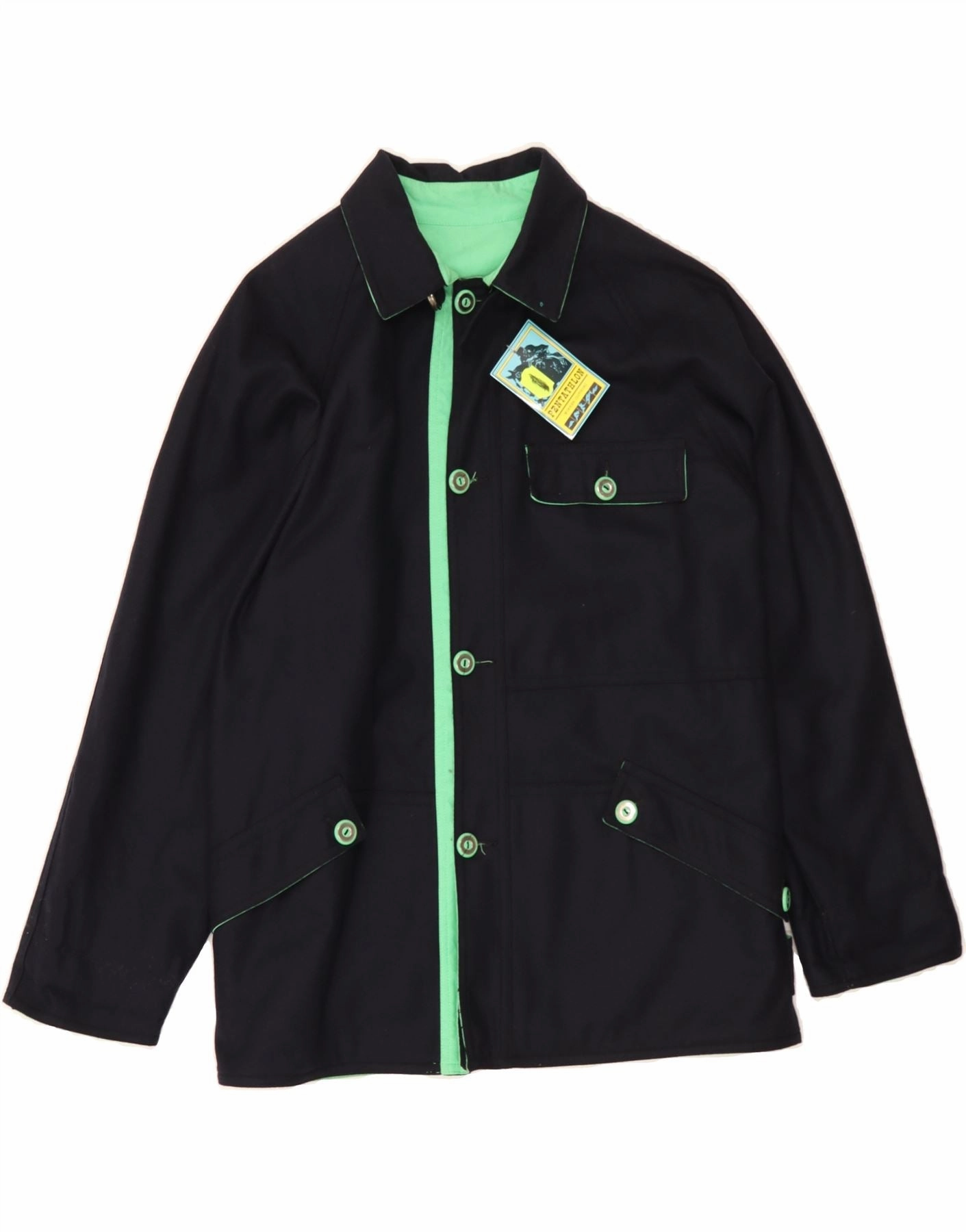 Faith Water Resistant Shell VINTAGE Boys Graphic Reversible Jacket 13-14 Years Navy Blue Wool