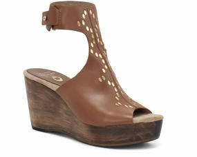 Women's Pia Wedge In Tawny Leather With Brass Art Stage Sole Outfit Booster