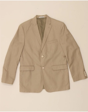IZOD Boys 2 Button Blazer Jacket 15-16 Years Beige Linen Noise Reducing Zippers Cologne