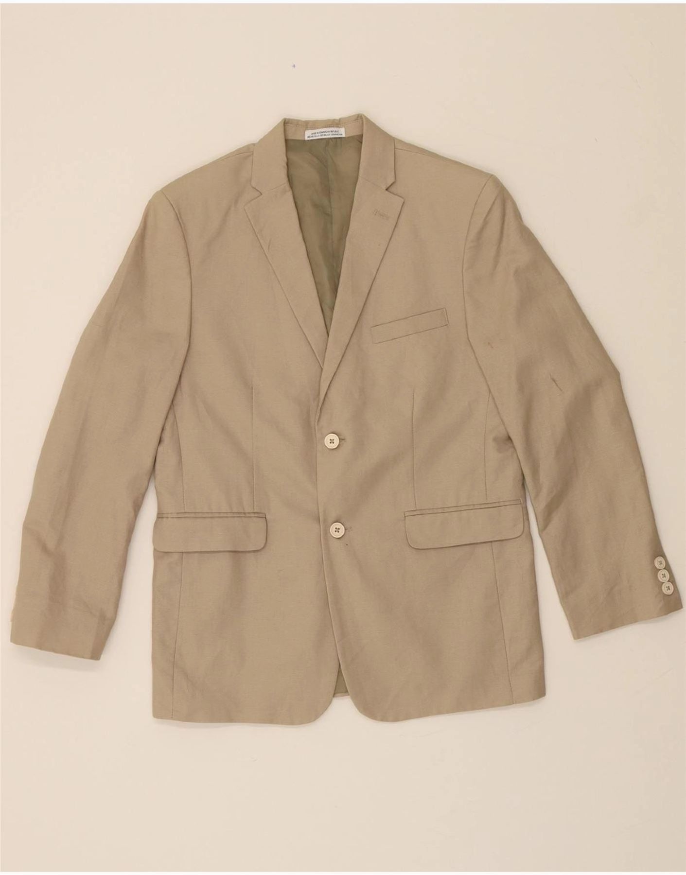 IZOD Boys 2 Button Blazer Jacket 15-16 Years Beige Linen Noise Reducing Zippers Cologne