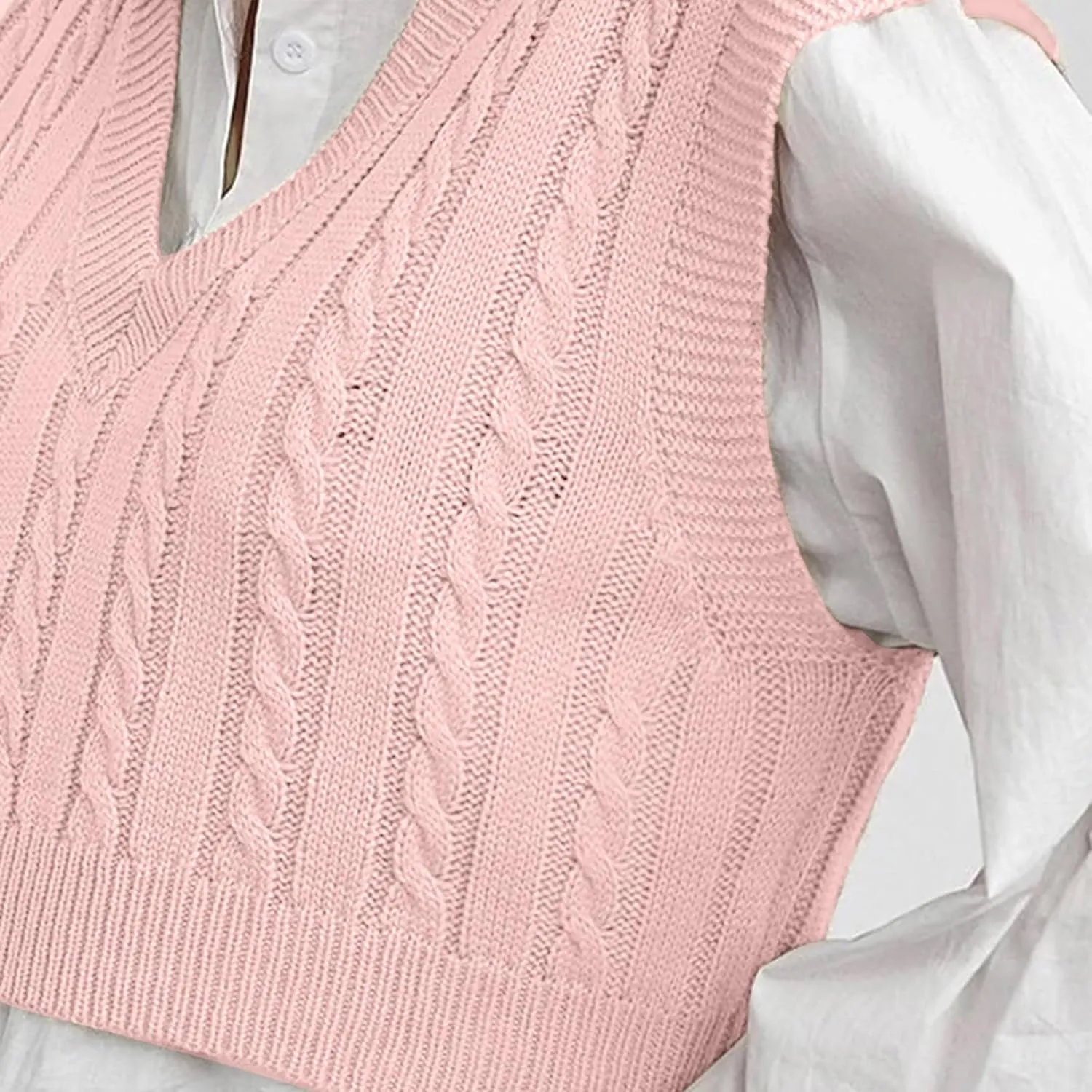 Sweater Vest for Women Fashion Cropped Cable Knit Sweater Vest Casual Sleeveless Knitted Tops Winter Clothes