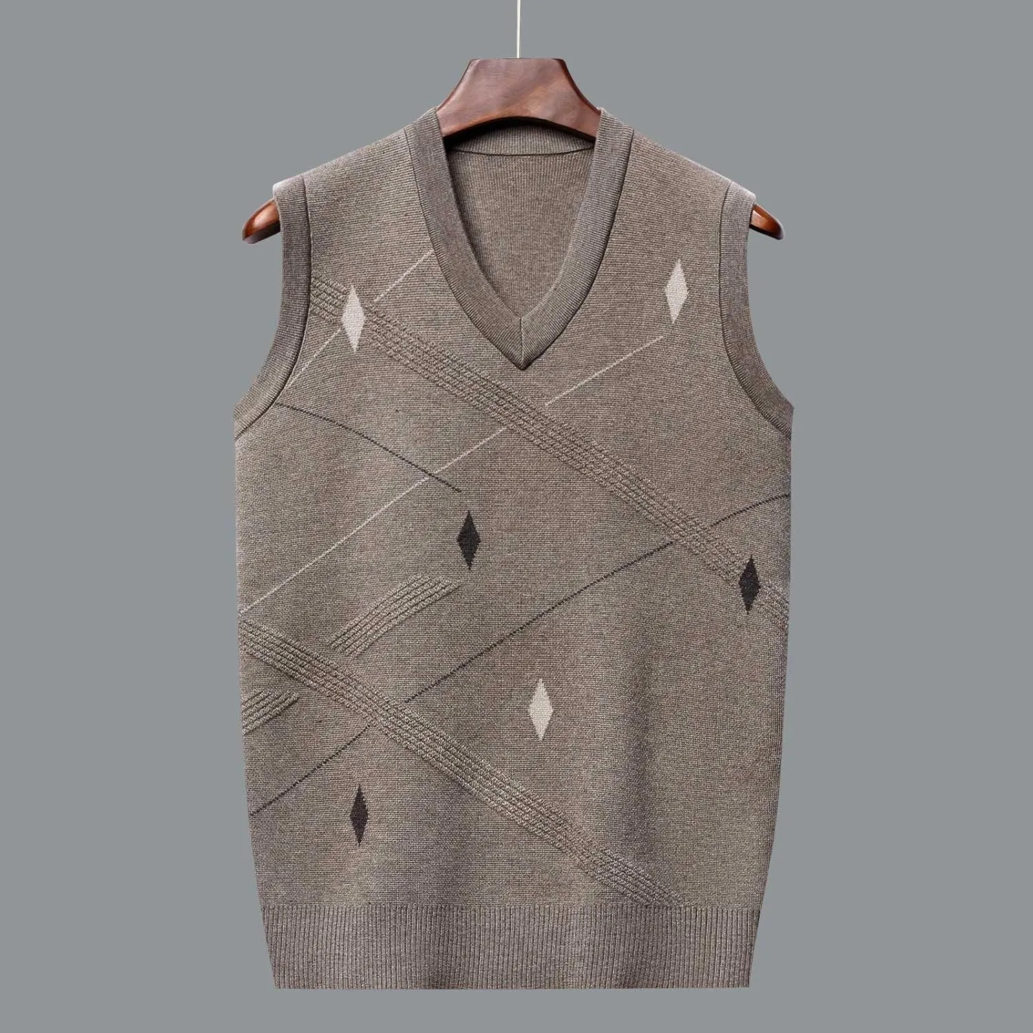 Sweater Vests for Men Business Casual Printed Knitted Sweaters Classic V-Neck Pullover Sleeveless Slim Fit Sweaters