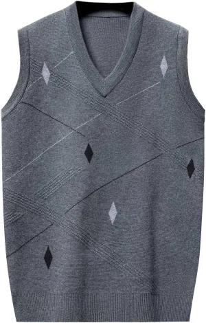 Sweater Vests for Men Business Casual Printed Knitted Sweaters Classic V-Neck Pullover Sleeveless Slim Fit Sweaters