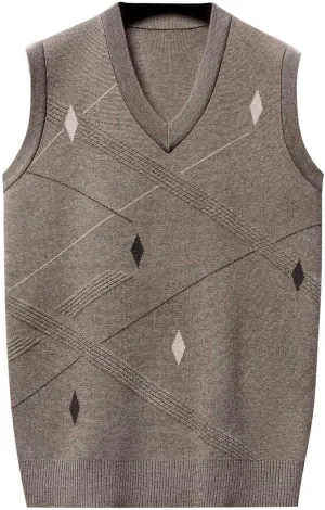 Sweater Vests for Men Business Casual Printed Knitted Sweaters Classic V-Neck Pullover Sleeveless Slim Fit Sweaters