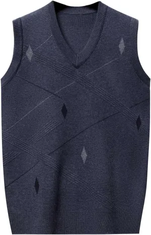 Sweater Vests for Men Business Casual Printed Knitted Sweaters Classic V-Neck Pullover Sleeveless Slim Fit Sweaters