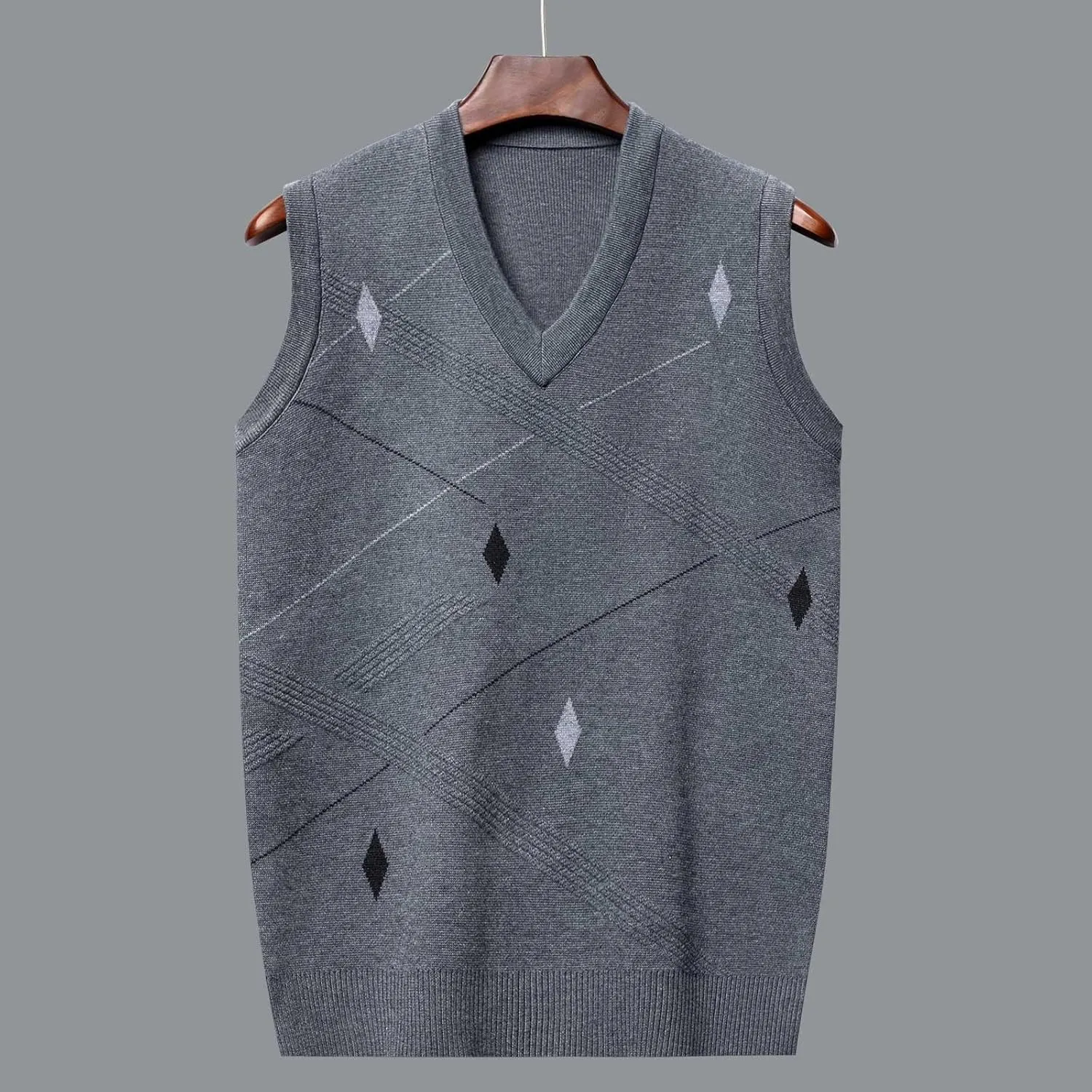 Sweater Vests for Men Business Casual Printed Knitted Sweaters Classic V-Neck Pullover Sleeveless Slim Fit Sweaters