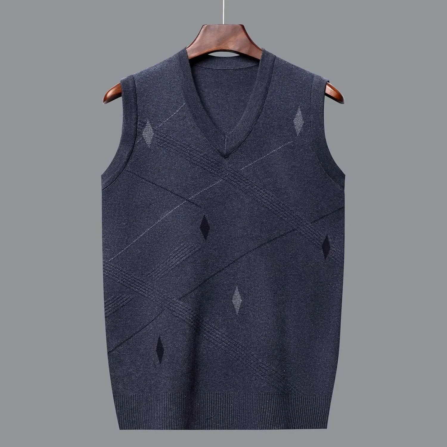 Sweater Vests for Men Business Casual Printed Knitted Sweaters Classic V-Neck Pullover Sleeveless Slim Fit Sweaters