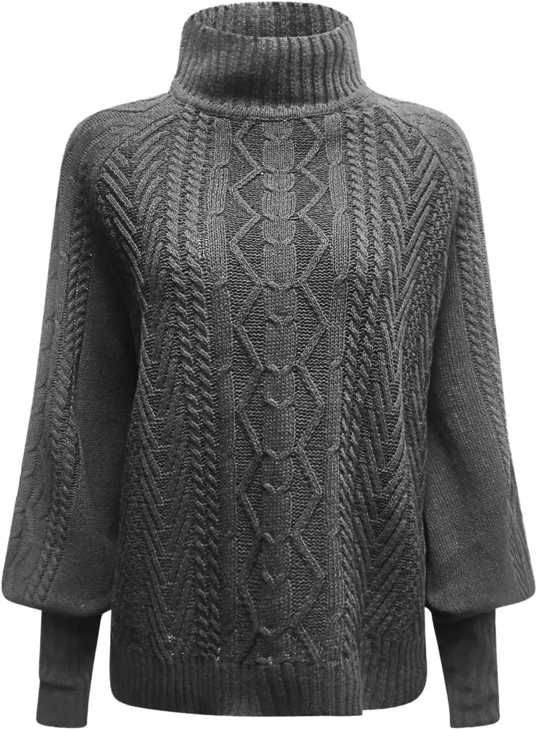 Sweaters for Women Mock Turtleneck Solid Cable Knitted Trendy Lantern Sleeve Warm Comfort Pullover Sweaters Tops