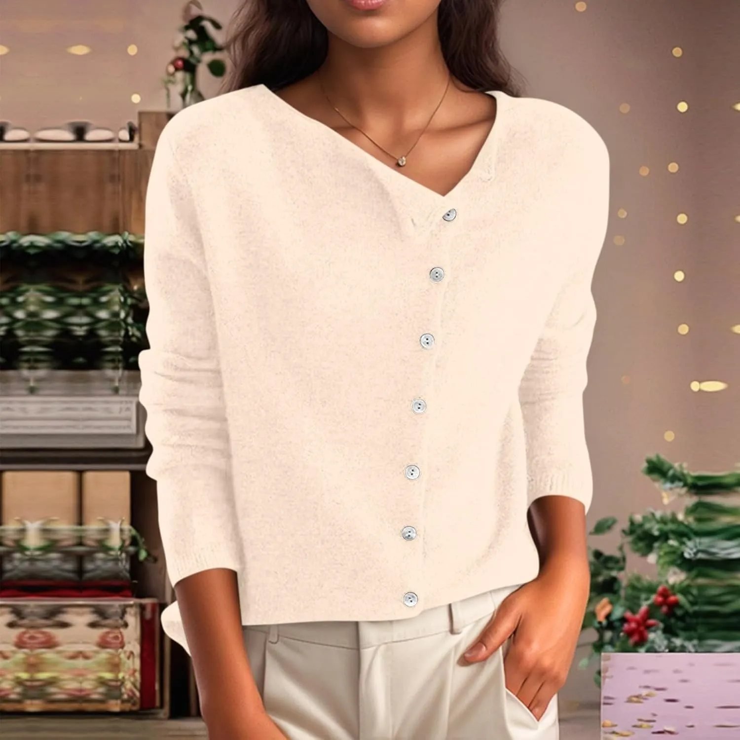 Sweaters for Women Trendy V Neck Knit Sweater Y2k Cute Button Down Shirts Basic Casual Long Sleeve Cardigan Sweaters